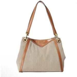 Michael Kors Raven Large Canvas Pocket Shoulder Bag Tote Signature Beige